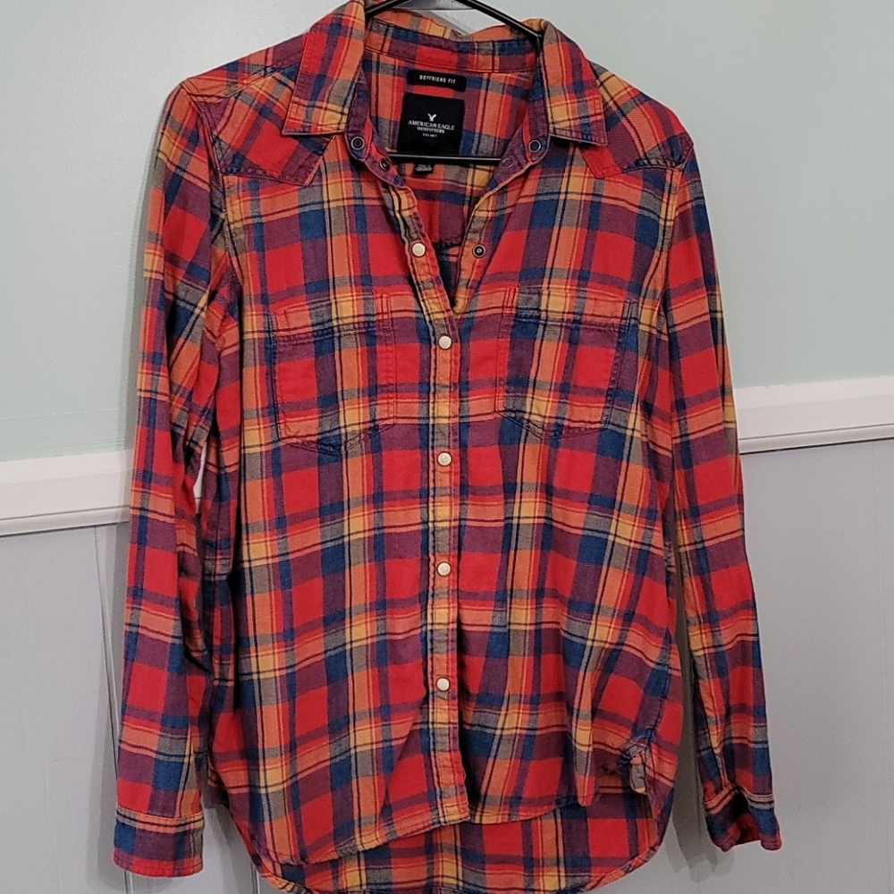 Plaid pearl snap long sleeve shirt